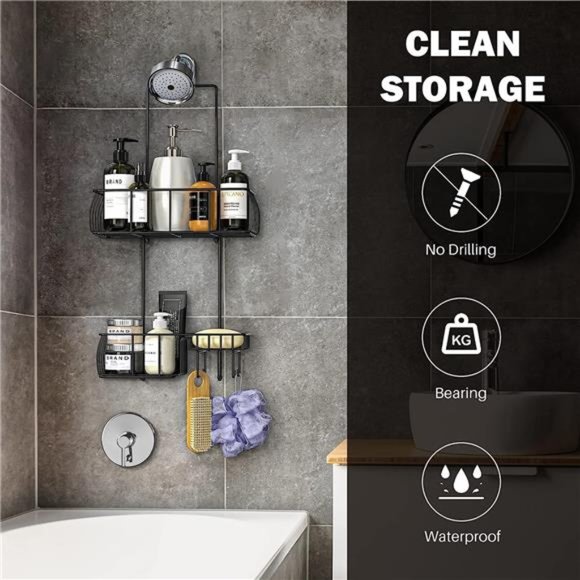 Anti-Swing Hanging Shower Caddy, Over Head Shower Caddy Rustproof with hooks - Picture 4 of 6